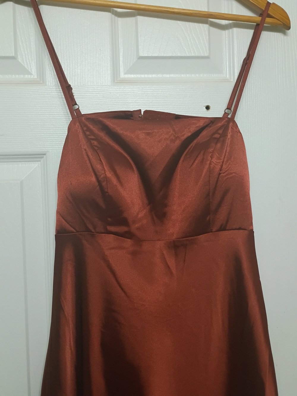 Francesca's Collections Rust Satin Strapless Slip Dress